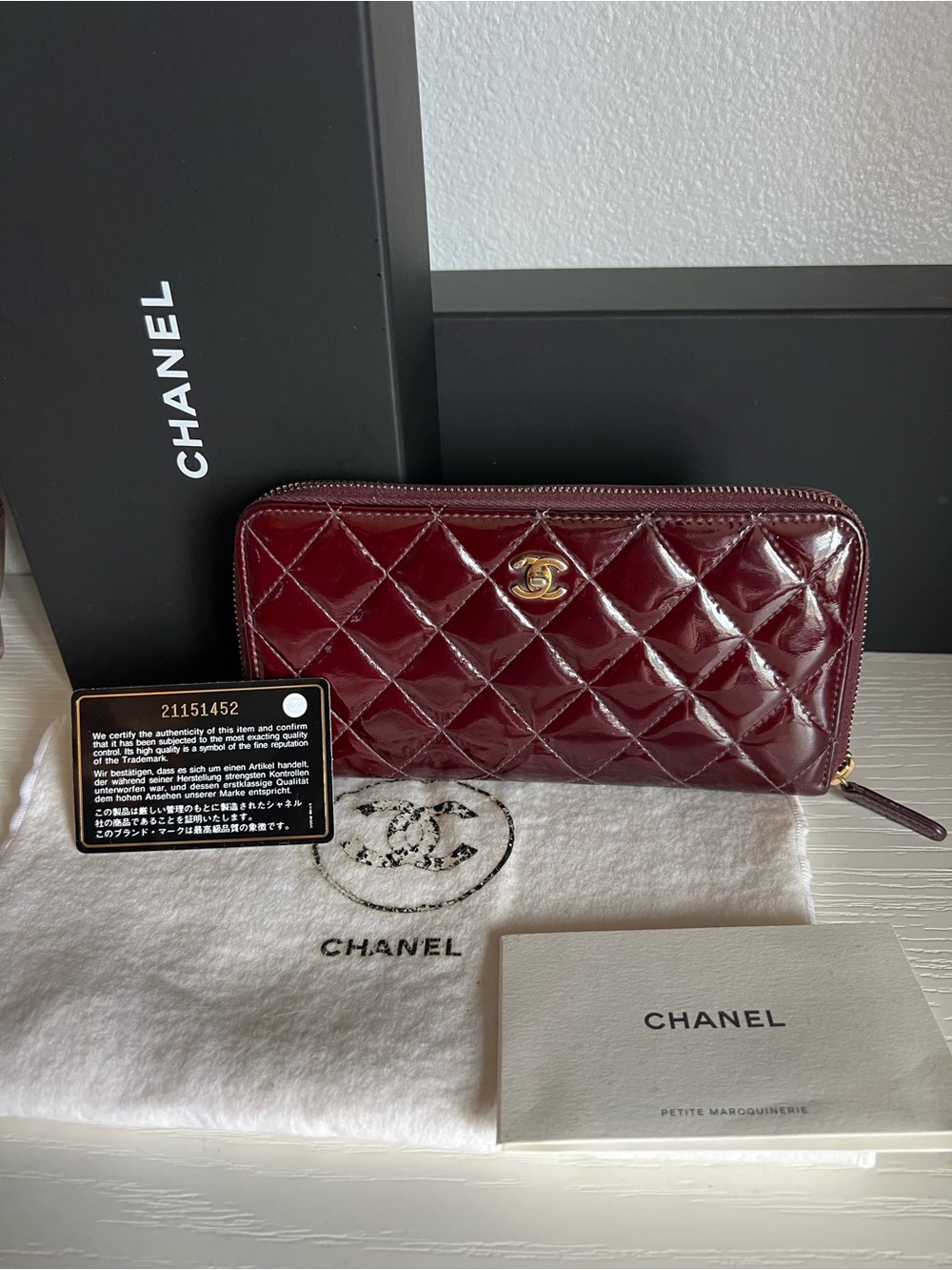 Chanel Quilted Patent Leather Zip Wallet
